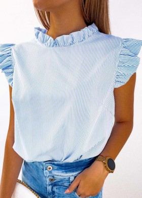 Блуза с къдрички в синьо