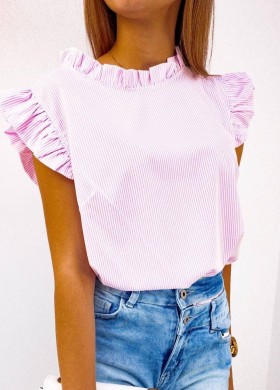 Блуза с къдрички в розово
