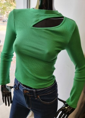 Блуза с отвор зелена