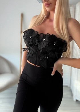 Бюстие черно с цветя