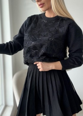 Пола плетиво плисе черна